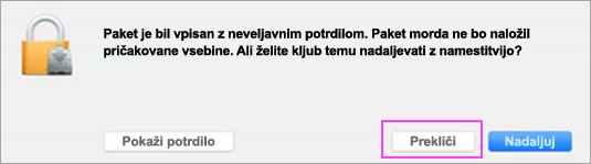 Kliknite Prekliči.