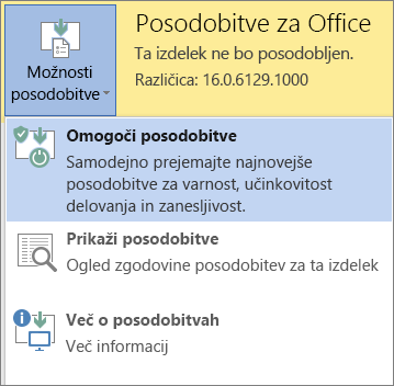 Kliknite »Možnosti posodobitve« in nato »Omogoči posodobitve«