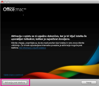Office for Mac Activate by phone screenshot