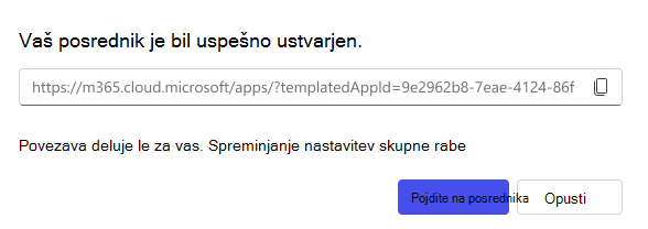 Posnetek zaslona možnosti skupne rabe, ki je na voljo pri ustvarjanju posrednika