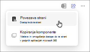 Možnost možnosti »Strani storitve Copilot« za skupno rabo strani prek povezave do strani.
