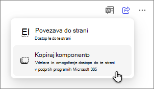 Možnost skupne rabe strani storitve Copilot komponente za deljenje.