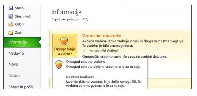 Posnetek zaslona prikaže območje Varnostno opozorilo.