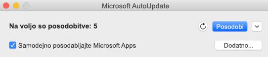 Okno Microsoft AutoUpdate, ko so posodobitve na voljo.