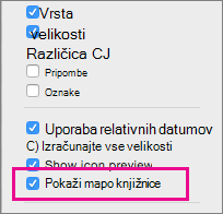 V pogledu »Iskalnika« med možnostmi prikaži nastavitve datotek v knjižnici 