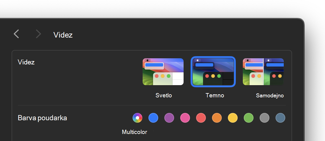 Nastavitev temnega videza v sistemu macOS