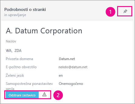 Na kartici »Podrobnosti o odjemalcu« lahko pripnete ali označite odjemalca.