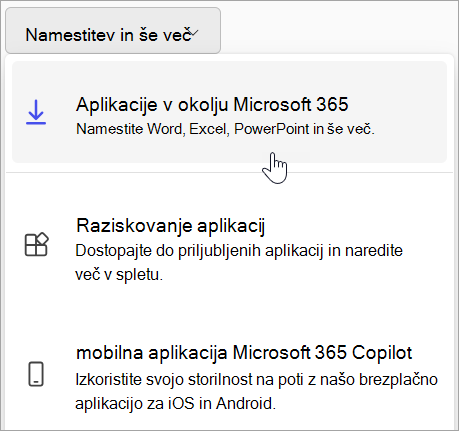 Posnetek zaslona Office.com, če se vpišete s službenim ali šolskim računom