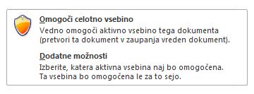 Spustni meni varnostnega opozorila