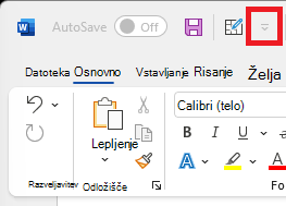 Slika ikone orodne vrstice za hitri dostop nad trakom