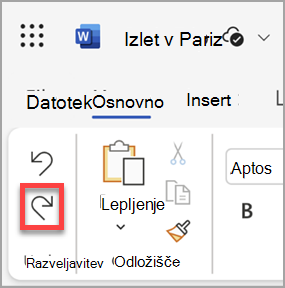 Gumb »Ponovi« v programu Microsoft Word za splet.