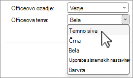 Posnetek zaslona izbire Officeovih tem.