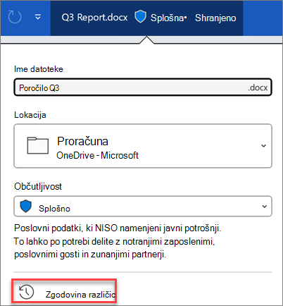 Zgodovina različic v okolju Microsoft 365