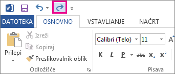 Ukaz »Uveljavi« v orodni vrstici za hitri dostop