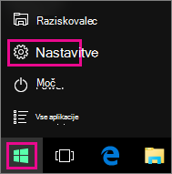 Odpiranje »Nastavitev« na zaslonu »Začetek« v sistemu Windows 10