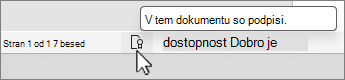 Gumb »Podpisi« v vrstici stanja