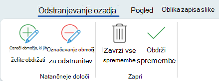 Z možnostmi odstranjevanja ozadja lahko označite določena območja na sliki, ki jih želite obdržati ali odstraniti.