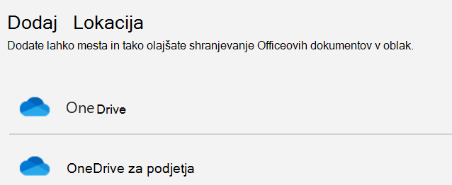 Posnetek zaslona, ki prikazuje gumb »Dodaj mesto« in seznam »Dodaj mesto« na strani »Shrani kot« v Wordu.