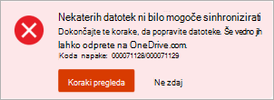 Napaka pri preoblikovanju