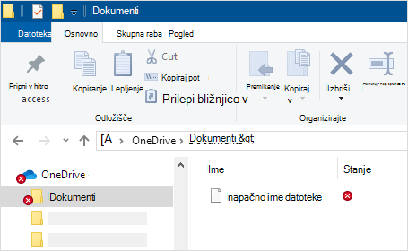 Raziskovalec prikazuje napako sinhronizacija s storitvijo OneDrive