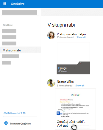Mape v skupni rabi v storitvi OneDrive