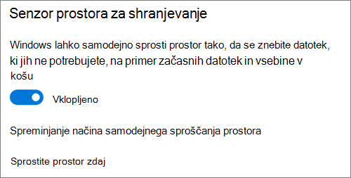 Preklopni gumb za shranjevanje v Windows 10 za aktiviranje Senzorja prostora