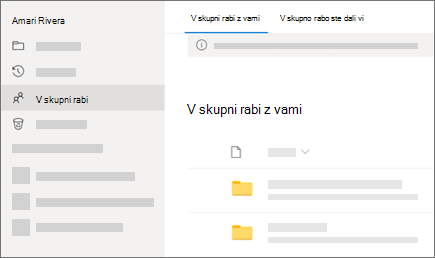 Posnetek zaslona pogleda »V skupni rabi z vami« v storitvi OneDrive za službeno ali šolsko dejavnost.