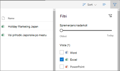 Posnetek zaslona konfiguracije pogleda »V skupni rabi z mano« v storitvi OneDrive za podjetja