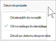 Posnetek zaslona soring po stolpcu v pogledu »V skupni rabi z mano« v storitvi OneDrive za podjetja