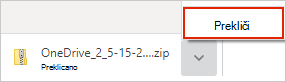 Pogovorno okno za preklic prenosa v storitvi OneDrive