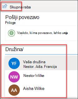Okno skupne rabe v storitvi OneDrive