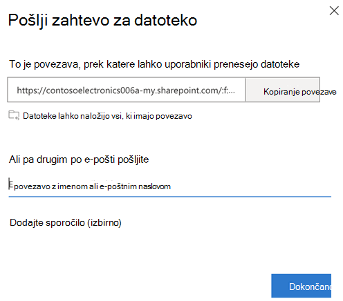 Uporabniški vmesnik za pošiljanje zahteve za datoteko