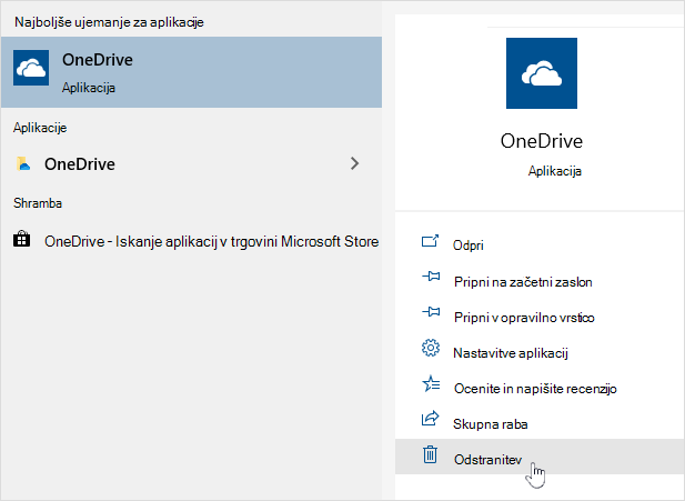 Odstranjevanje aplikacije iz Trgovine OneDrive