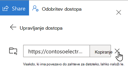 Uporabniški vmesnik za ustavitev dostopa do zahtev za datoteke