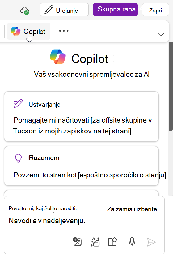 Dostop do gumba Copilot v OneNotu za Teams