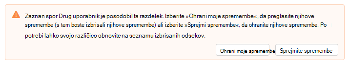Posnetek zaslona, ki prikazuje opozorilo o zaznani sporu v Outlookovih glasilih