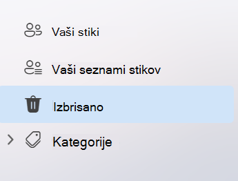 Posnetek zaslona, ki prikazuje levo krmarjenje v programu People v novem Outlooku