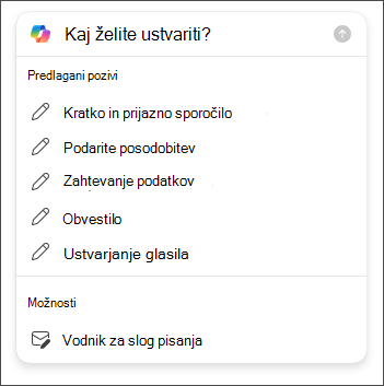 Možnosti dolžine in tona, ki jih lahko izberete med ustvarjanjem osnutkov e-poštnih sporočil v Outlooku s storitvijo Copilot