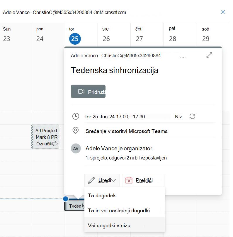 Screenshot showing edit events in series