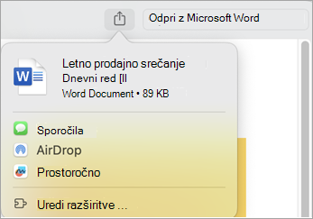 Skupna raba datoteke s priponami, nameščenimi v računalniku Mac