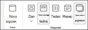 Posnetek zaslona pogleda Calendar z izbrano možnostjo razdeljenega pogleda
