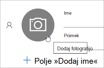 Posnetek zaslona prikazuje možnost dodajanja fotografije za stik
