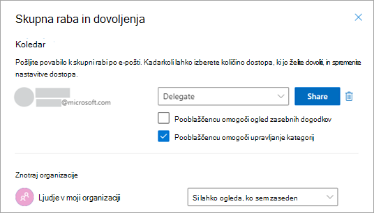 Potrdite polje ob možnosti Dovoli pooblaščencu upravljati kategorije