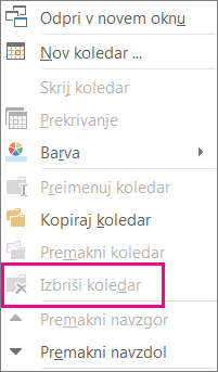 Ukaz za brisanje je potemnjen