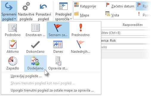 Ukaz »Dodeljeno opravilo« na traku