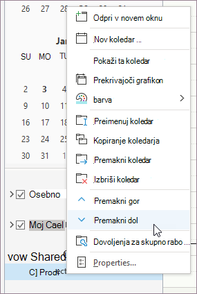 Priročni meni z desno tipko miške kliknite