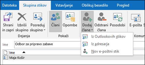 Izberite »Dodaj člane«, ki jih želite dodati v skupino stikov.