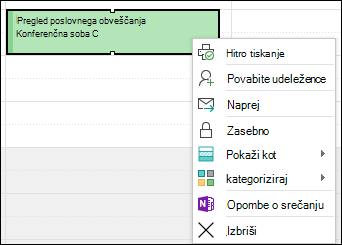 Z desno tipko miške kliknite sestanek, da izbrišete sestanek.