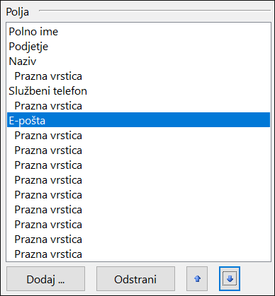 Polja na elektronski vizitki lahko premikate.