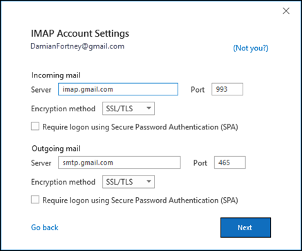 Preverite nastavitve IMAP v Gmailu.
